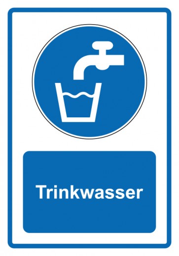 Aufkleber Gebotszeichen Piktogramm & Text deutsch · Trinkwasser · blau (Gebotsaufkleber)