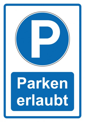 Aufkleber Gebotszeichen Piktogramm & Text deutsch · Parken erlaubt · blau (Gebotsaufkleber)