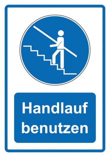 Schild Gebotszeichen Piktogramm & Text deutsch · Handlauf benutzen · blau | selbstklebend (Gebotsschild)