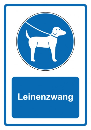 Schild Gebotzeichen Piktogramm & Text deutsch · Leinenzwang · blau (Gebotsschild)