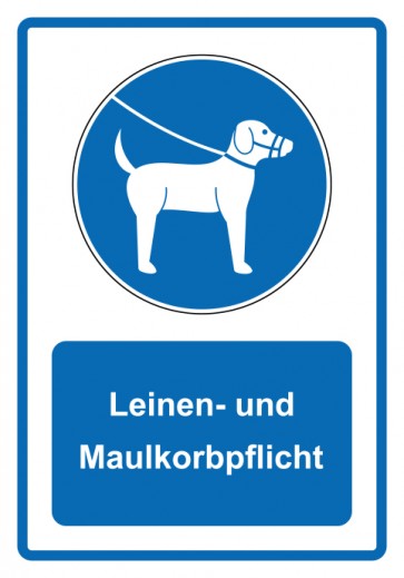 Magnetschild Gebotszeichen Piktogramm & Text deutsch · Leinen- und Maulkorbpflicht · blau (Gebotsschild magnetisch · Magnetfolie)