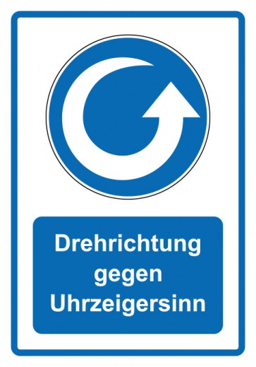 Aufkleber Gebotszeichen Piktogramm & Text deutsch · Drehrichtung gegen Uhrzeigersinn · blau | stark haftend (Gebotsaufkleber)