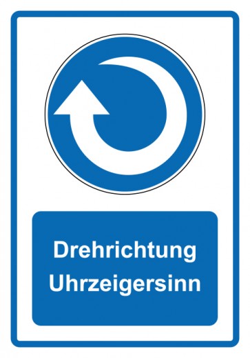 Schild Gebotszeichen Piktogramm & Text deutsch · Drehrichtung Uhrzeigersinn · blau | selbstklebend (Gebotsschild)