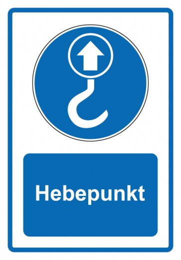 Schild Gebotzeichen Piktogramm & Text deutsch · Hebepunkt · blau (Gebotsschild)