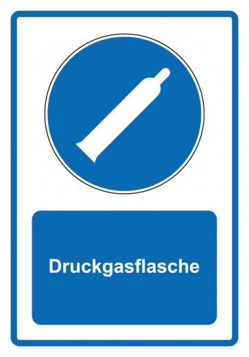 Aufkleber Gebotszeichen Piktogramm & Text deutsch · Druckgasflasche · blau | stark haftend