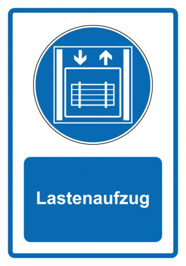 Schild Gebotszeichen Piktogramm & Text deutsch · Lastenaufzug · blau | selbstklebend (Gebotsschild)