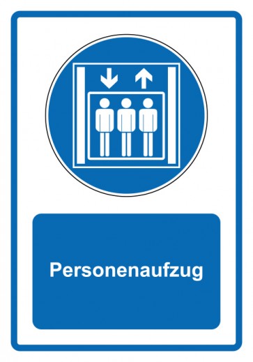 Aufkleber Gebotszeichen Piktogramm & Text deutsch · Personenaufzug · blau (Gebotsaufkleber)