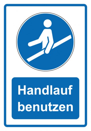 Aufkleber Gebotszeichen Piktogramm & Text deutsch · Handlauf benutzen · blau | stark haftend (Gebotsaufkleber)
