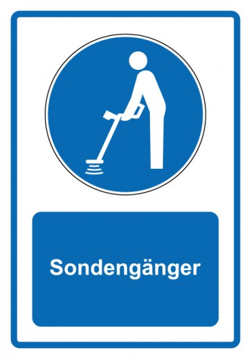 Schild Gebotzeichen Piktogramm & Text deutsch · Sondengänger · blau (Gebotsschild)