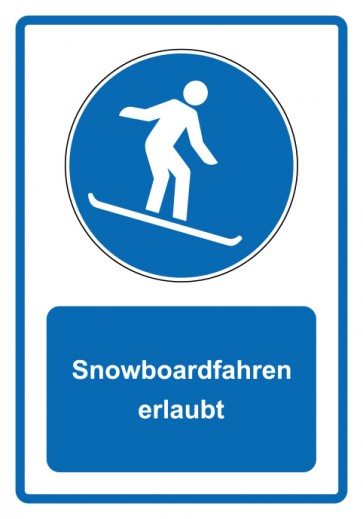 Aufkleber Gebotszeichen Piktogramm & Text deutsch · Snowboardfahren erlaubt · blau (Gebotsaufkleber)