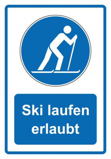 Aufkleber Gebotszeichen Piktogramm & Text deutsch · Ski laufen erlaubt · blau | stark haftend (Gebotsaufkleber)