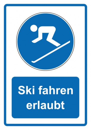 Schild Gebotzeichen Piktogramm & Text deutsch · Ski fahren erlaubt · blau (Gebotsschild)
