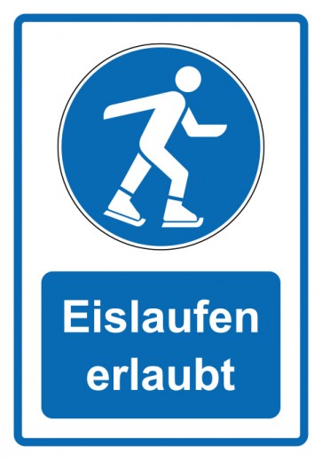 Schild Gebotszeichen Piktogramm & Text deutsch · Eislaufen erlaubt · blau | selbstklebend
