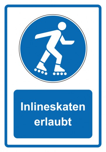 Schild Gebotszeichen Piktogramm & Text deutsch · Inlineskaten erlaubt · blau | selbstklebend (Gebotsschild)