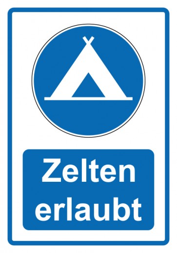 Magnetschild Gebotszeichen Piktogramm & Text deutsch · Zelten erlaubt · blau (Gebotsschild magnetisch · Magnetfolie)