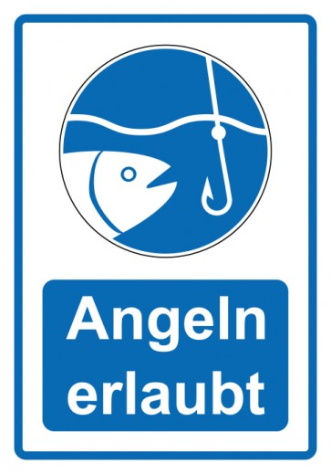 Schild Gebotszeichen Piktogramm & Text deutsch · Angeln erlaubt · blau | selbstklebend (Gebotsschild)