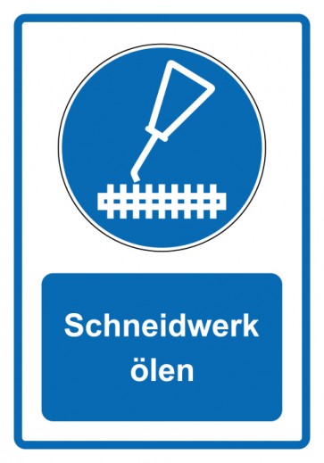 Aufkleber Gebotszeichen Piktogramm & Text deutsch · Schneidwerk ölen · blau (Gebotsaufkleber)