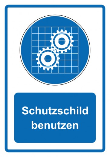 Schild Gebotzeichen Piktogramm & Text deutsch · Schutzschild benutzen · blau (Gebotsschild)