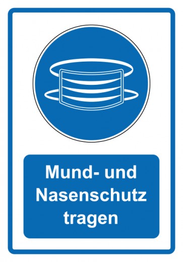 Magnetschild Gebotszeichen Piktogramm & Text deutsch · Mund- und Nasenschutz tragen · blau
