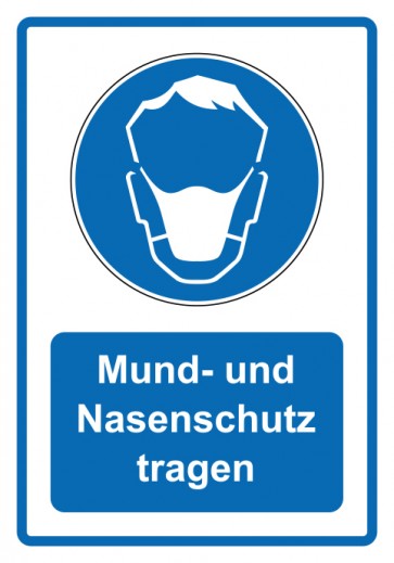 Aufkleber Gebotszeichen Piktogramm & Text deutsch · Mund- und Nasenschutz tragen · blau | stark haftend (Gebotsaufkleber)
