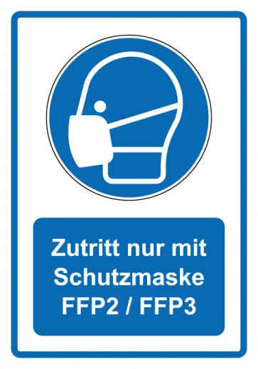 Magnetschild Gebotszeichen Piktogramm & Text deutsch · Zutritt nur mit Schutzmaske FFP2 / FFP3 · blau (Gebotsschild magnetisch · Magnetfolie)