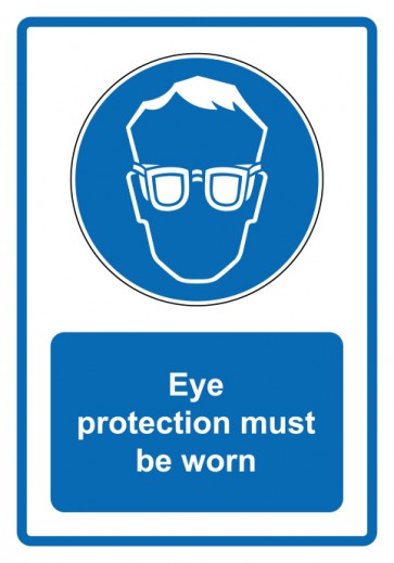 Magnetschild Gebotszeichen Piktogramm & Text englisch · Eye protection must be worn · blau