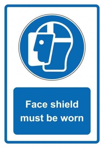 Aufkleber Gebotszeichen Piktogramm & Text englisch · Face shield must be worn · blau | stark haftend (Gebotsaufkleber)