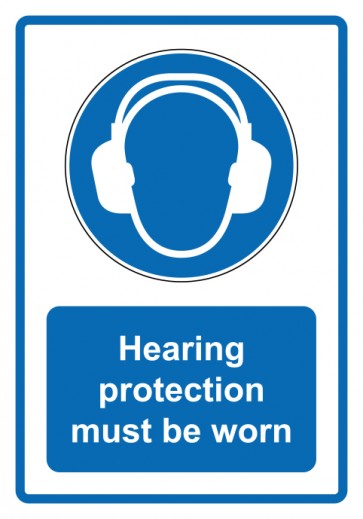 Magnetschild Gebotszeichen Piktogramm & Text englisch · Hearing protection must be worn · blau