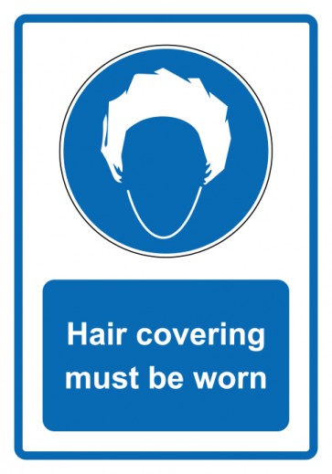 Schild Gebotszeichen Piktogramm & Text englisch · Hair covering must be worn · blau | selbstklebend (Gebotsschild)