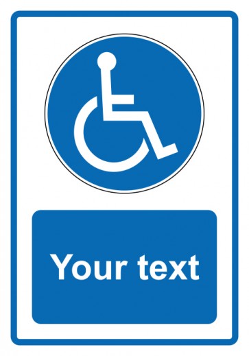 Aufkleber Gebotszeichen Piktogramm & Text englisch · Handicap Your Text englisch · blau (Gebotsaufkleber)