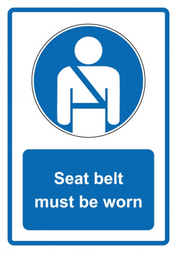 Magnetschild Gebotszeichen Piktogramm & Text englisch · Seat belt must be worn · blau