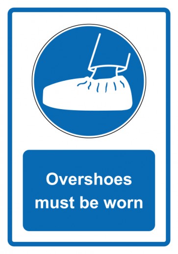 Schild Gebotszeichen Piktogramm & Text englisch · Overshoes must be worn · blau | selbstklebend (Gebotsschild)