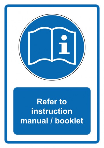 Aufkleber Gebotszeichen Piktogramm & Text englisch · Refer to instruction manual / booklet · blau (Gebotsaufkleber)