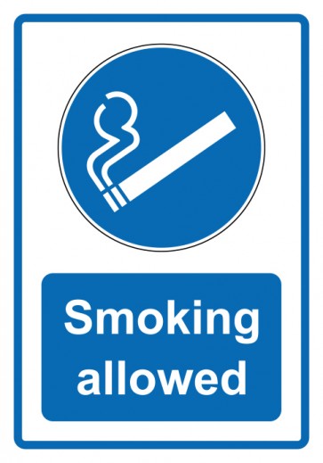 Aufkleber Gebotszeichen Piktogramm & Text englisch · Smoking allowed · blau | stark haftend (Gebotsaufkleber)