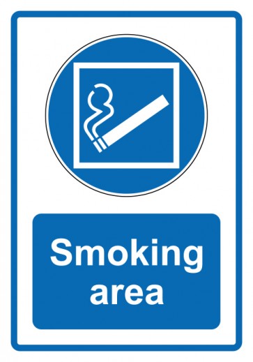 Schild Gebotszeichen Piktogramm & Text englisch · Smoking area · blau | selbstklebend (Gebotsschild)