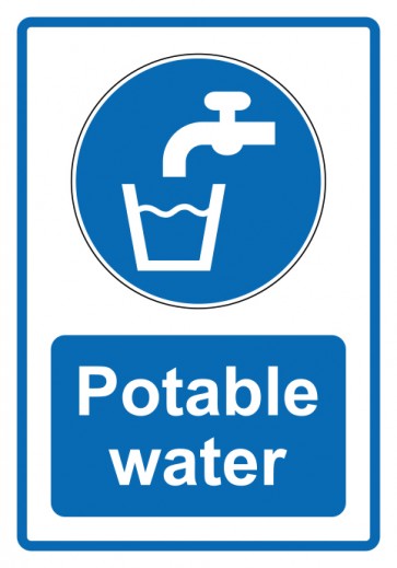 Aufkleber Gebotszeichen Piktogramm & Text englisch · Potable water · blau | stark haftend (Gebotsaufkleber)