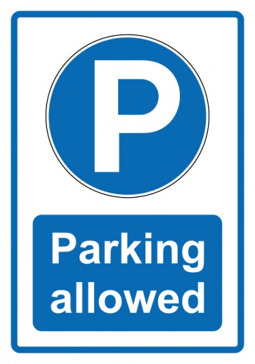 Aufkleber Gebotszeichen Piktogramm & Text englisch · Parking allowed · blau | stark haftend (Gebotsaufkleber)