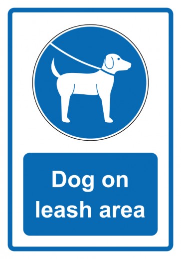 Schild Gebotszeichen Piktogramm & Text englisch · Dog on leash area · blau | selbstklebend (Gebotsschild)