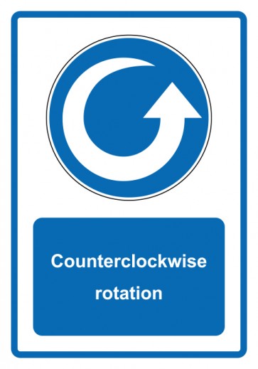 Schild Gebotzeichen Piktogramm & Text englisch · Counterclockwise rotation · blau