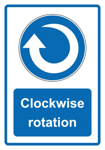 Schild Gebotzeichen Piktogramm & Text englisch · Clockwise rotation · blau
