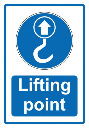 Aufkleber Gebotszeichen Piktogramm & Text englisch · Lifting point · blau (Gebotsaufkleber)
