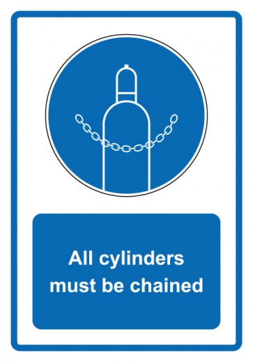 Aufkleber Gebotszeichen Piktogramm & Text englisch · All cylinders must be chained · blau | stark haftend (Gebotsaufkleber)