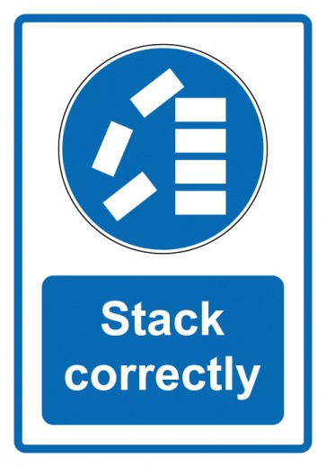 Aufkleber Gebotszeichen Piktogramm & Text englisch · Stack correctly · blau | stark haftend (Gebotsaufkleber)