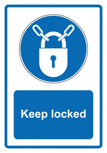 Schild Gebotszeichen Piktogramm & Text englisch · Keep locked · blau | selbstklebend (Gebotsschild)