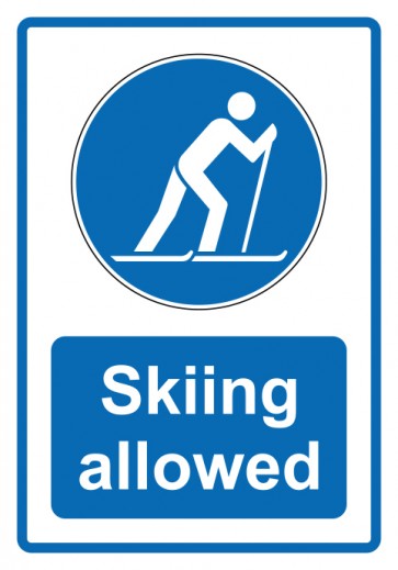 Aufkleber Gebotszeichen Piktogramm & Text englisch · Skiing allowed · blau (Gebotsaufkleber)