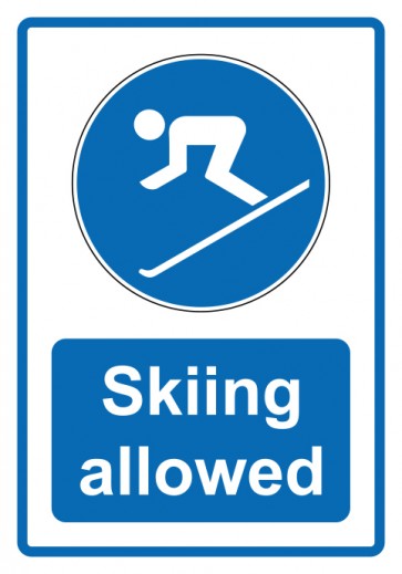 Aufkleber Gebotszeichen Piktogramm & Text englisch · Skiing allowed · blau | stark haftend (Gebotsaufkleber)