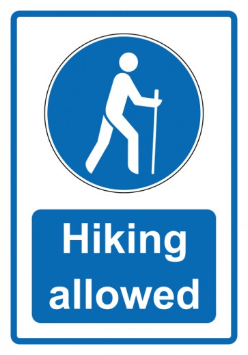 Schild Gebotszeichen Piktogramm & Text englisch · Hiking allowed · blau | selbstklebend (Gebotsschild)