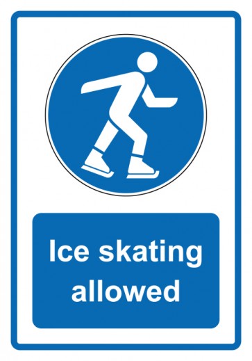 Schild Gebotzeichen Piktogramm & Text englisch · Ice skating allowed · blau (Gebotsschild)