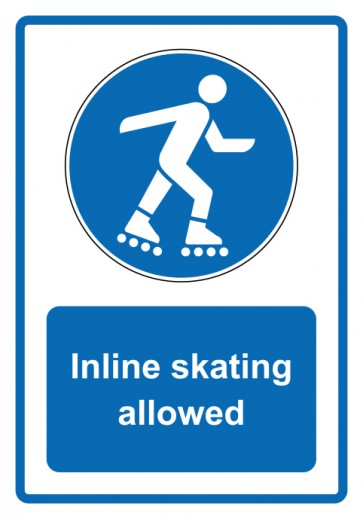 Schild Gebotzeichen Piktogramm & Text englisch · Inline skating allowed · blau (Gebotsschild)