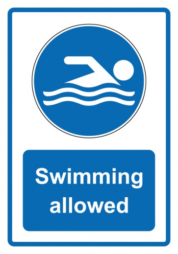 Aufkleber Gebotszeichen Piktogramm & Text englisch · Swimming allowed · blau | stark haftend (Gebotsaufkleber)